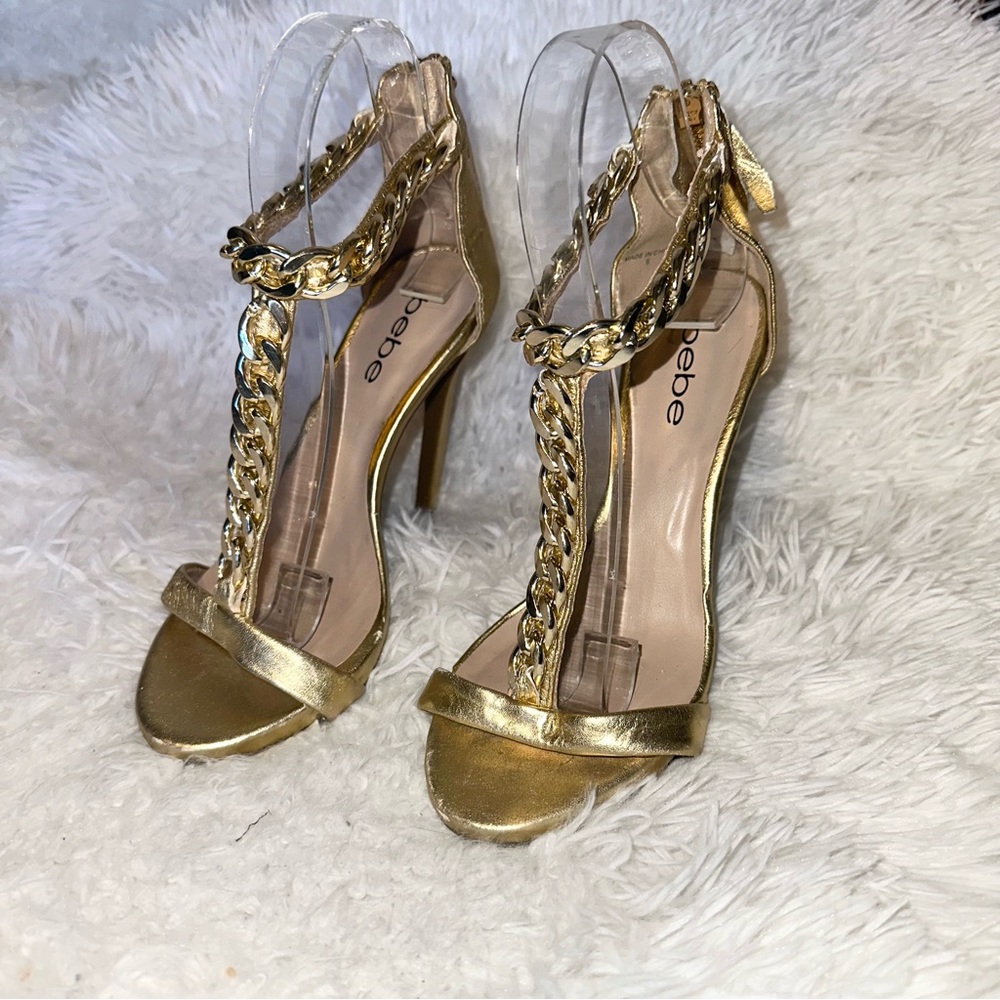 Bebe Metallic Gold Chain Heels
